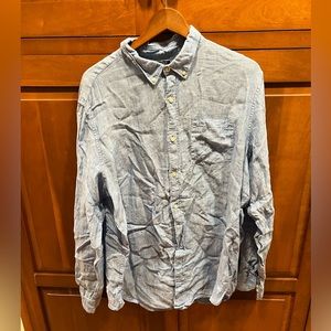 Banana Republic Button Down Shirt Pure Linen Mens Large Camden Fit Blue Long Slv